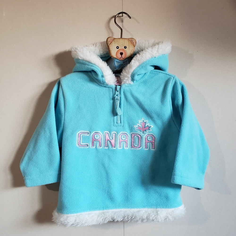 Vintage blue white Canada hooded fleece kids sz 18M, embroidered girls hoodie